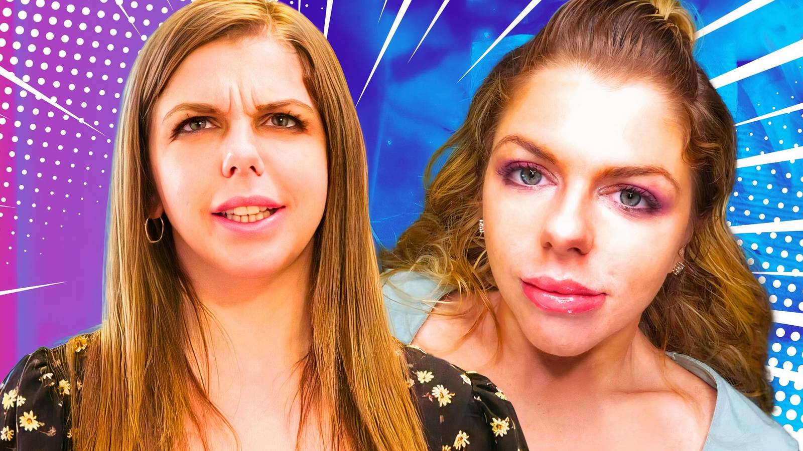 90 day fiance star ariela weinberg in montage with two glam poses and blue background with dots