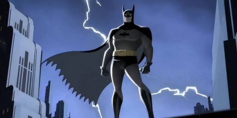 Batman Ending of Caped Crusader with the hero standing and lightning behind him