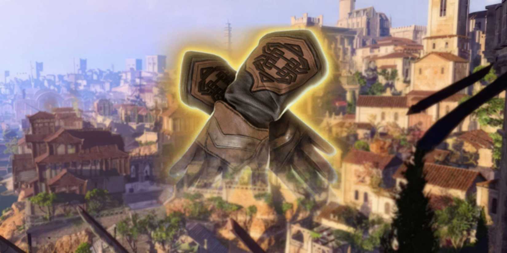 12 Best Armor Pieces For Sorcerers 15 Baldur's Gate 3 Spellmight Gloves magic item with Act 3 Lower City in the background