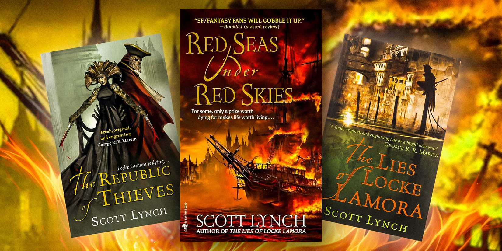 10 Fantasy Series That Rival A Song of Ice And Fire In Scope & Storytelling The covers of The Republic of Thieves, Red Seas Under Red Skies, and The Lies of Locke Lamora by Scott Lynch