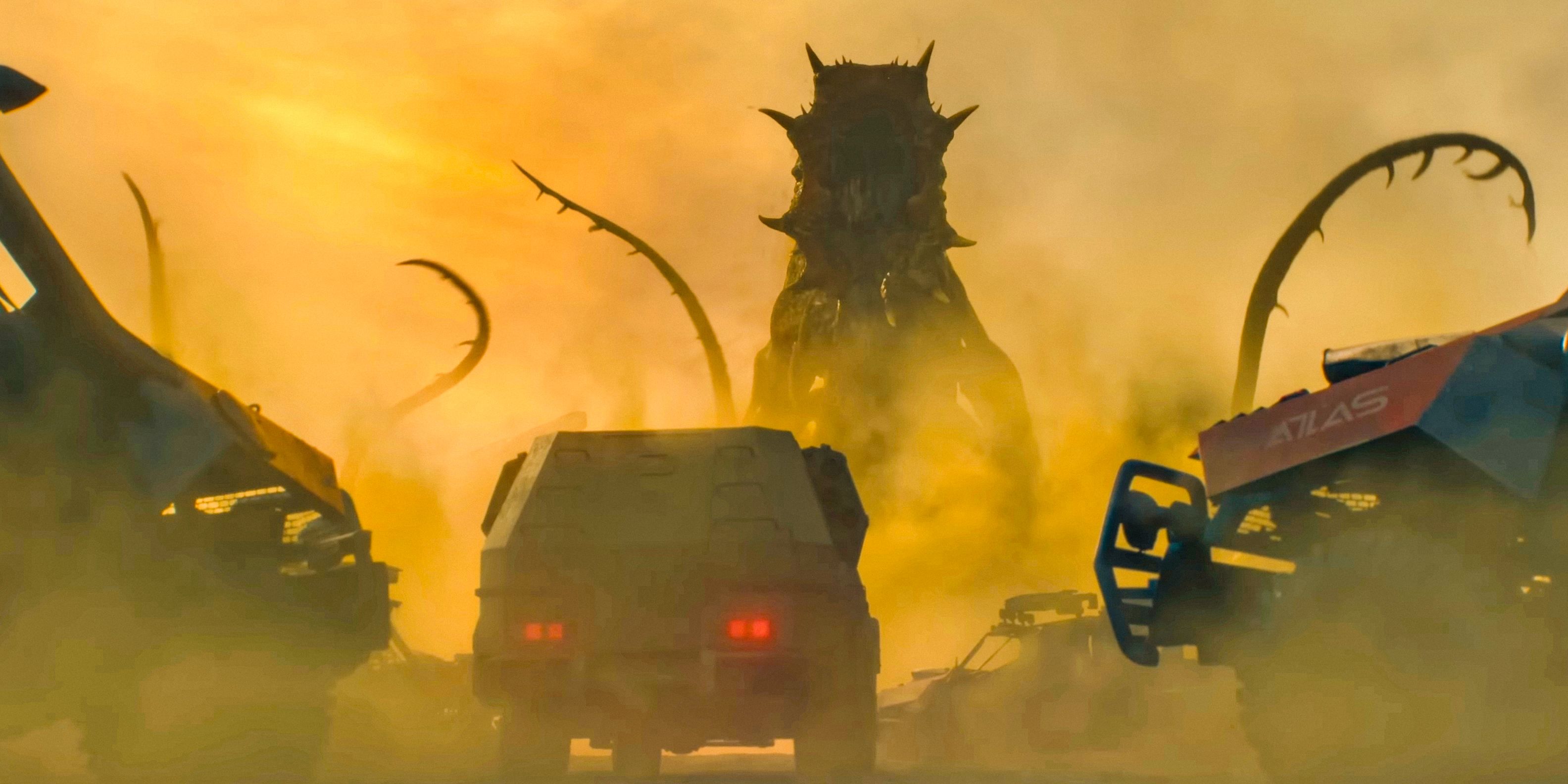 A car approaching a tentacled monster in Borderlands (2024)