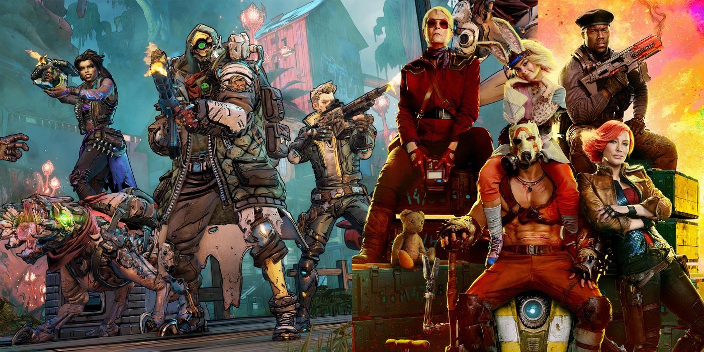 Collage of Borderlands characters in the game and in the live action movie adaptation
