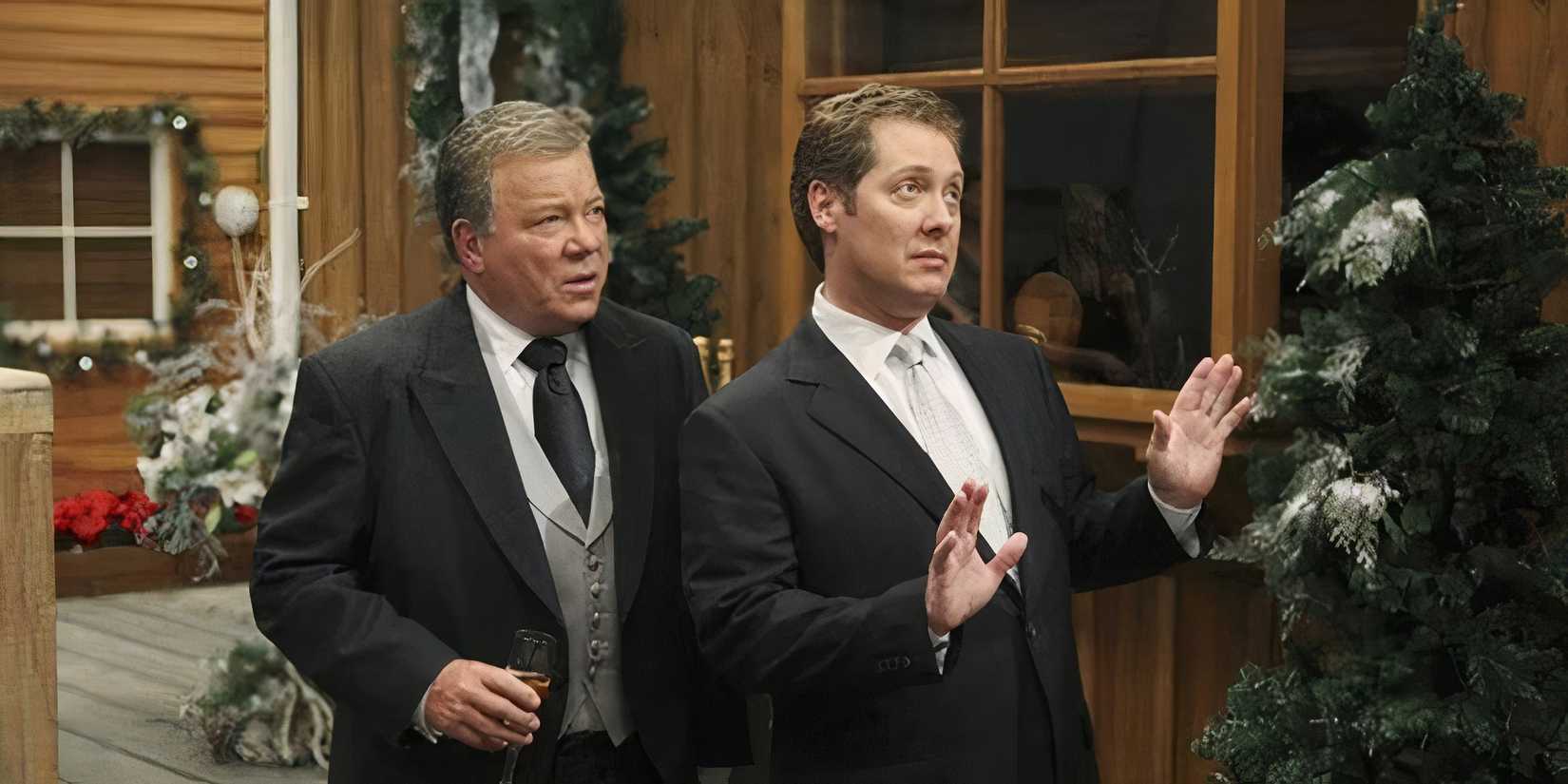 James Spader e William Shatner como Alan e Denny, com ar ofendido, em Boston Legal.