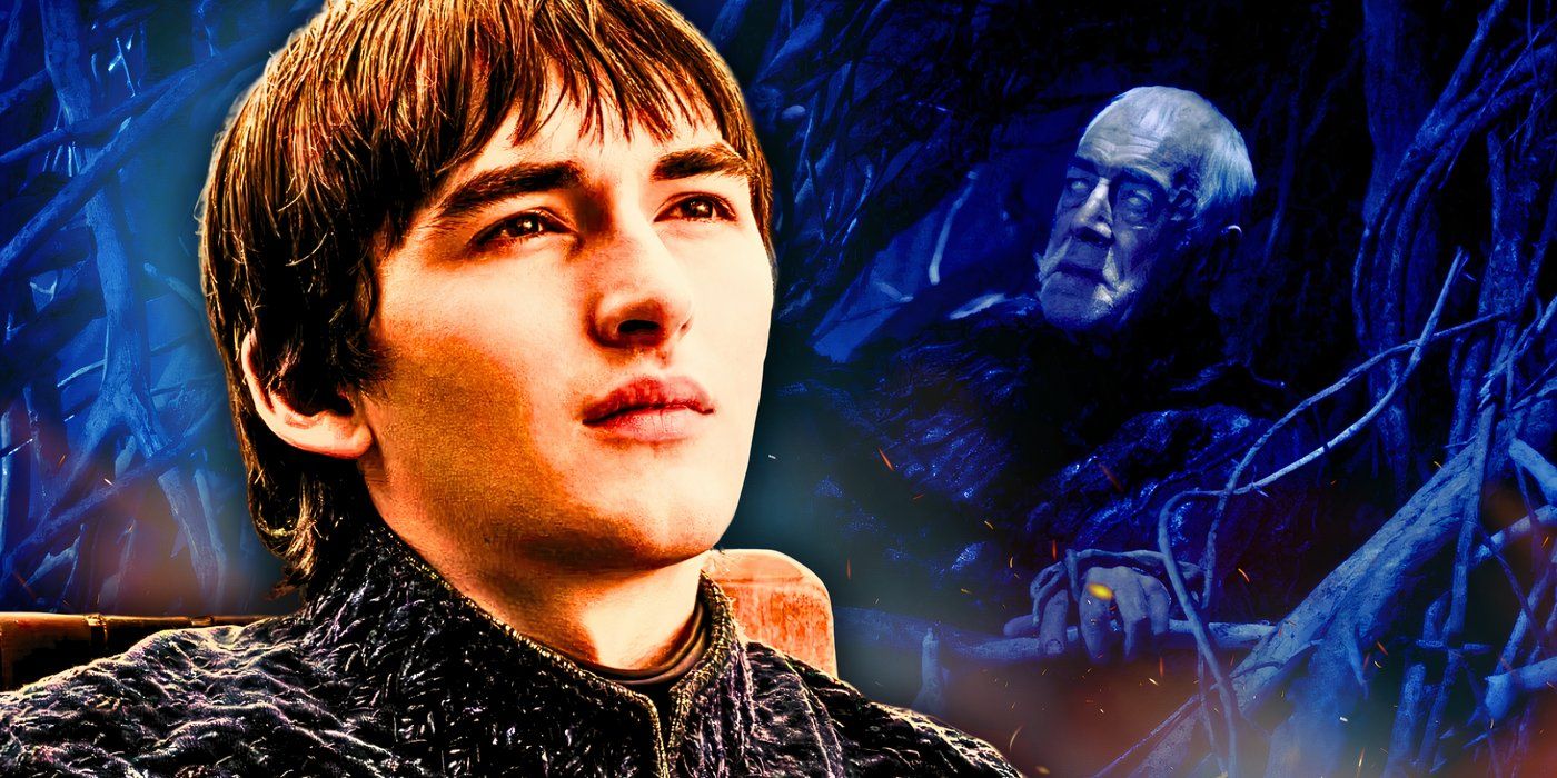 Bran Stark in Game of Thrones' series finale, and the Three-Eyed Raven in a weirwood tree