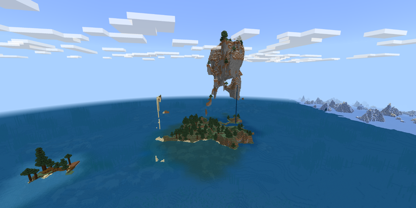 View of two islands on top of each other, in the Bunk Bed Island PE Seed in Minecraft.