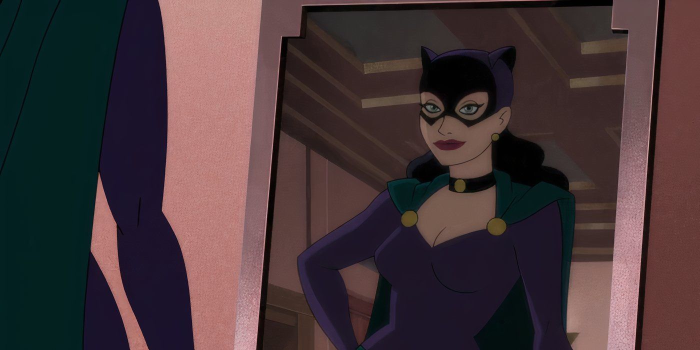 Catwoman Looking At Her Outfit In Mirror In Batman Caped Crusader