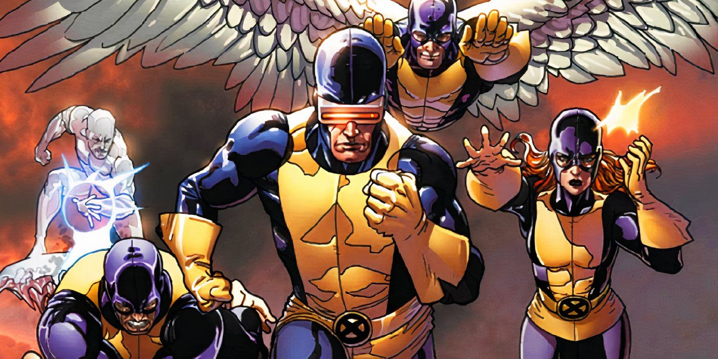 Cyclops, Marvel Girl, Angel, Iceman and Beast as the original X-Men team in Marvel Comics