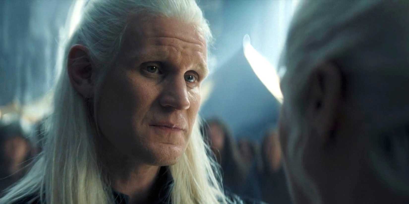 Game Of Thrones' 15 Best Targaryens, Ranked 8 Daemon Targaryen (Matt Smith) looking at Rhaenyra in House of the Dragon season 2, episode 8