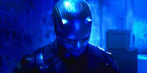 Daredevil in a blue hallway in She-Hulk Attorney at Law