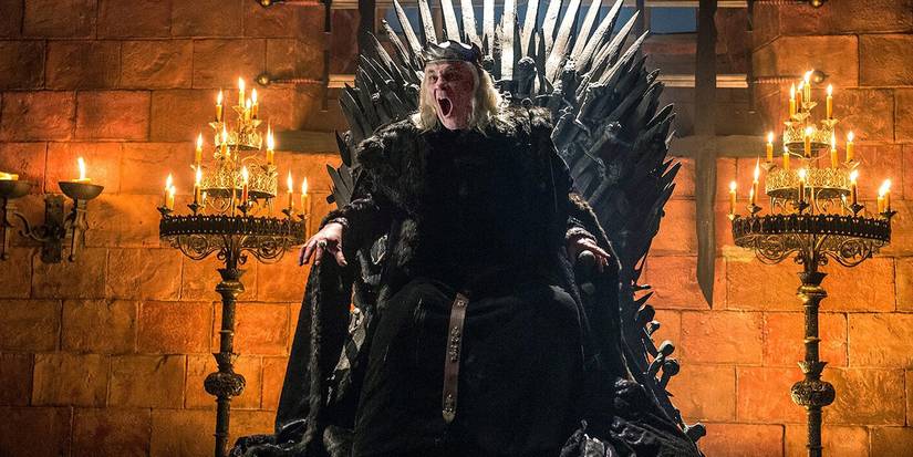 David Rintoul as Aerys II yelling on the Iron Throne in Game of Thrones