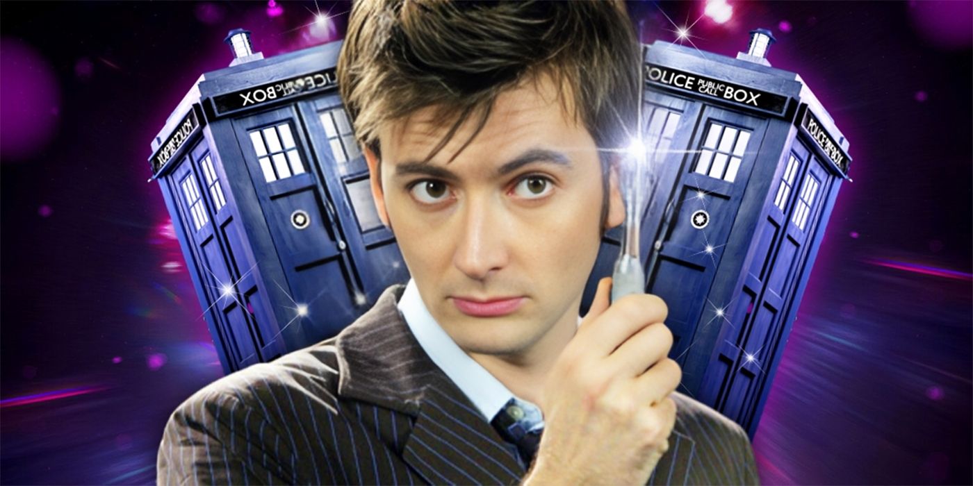 David Tennant in Doctor Who in Front of a Tardis and Holding his Sonic Screwdriver