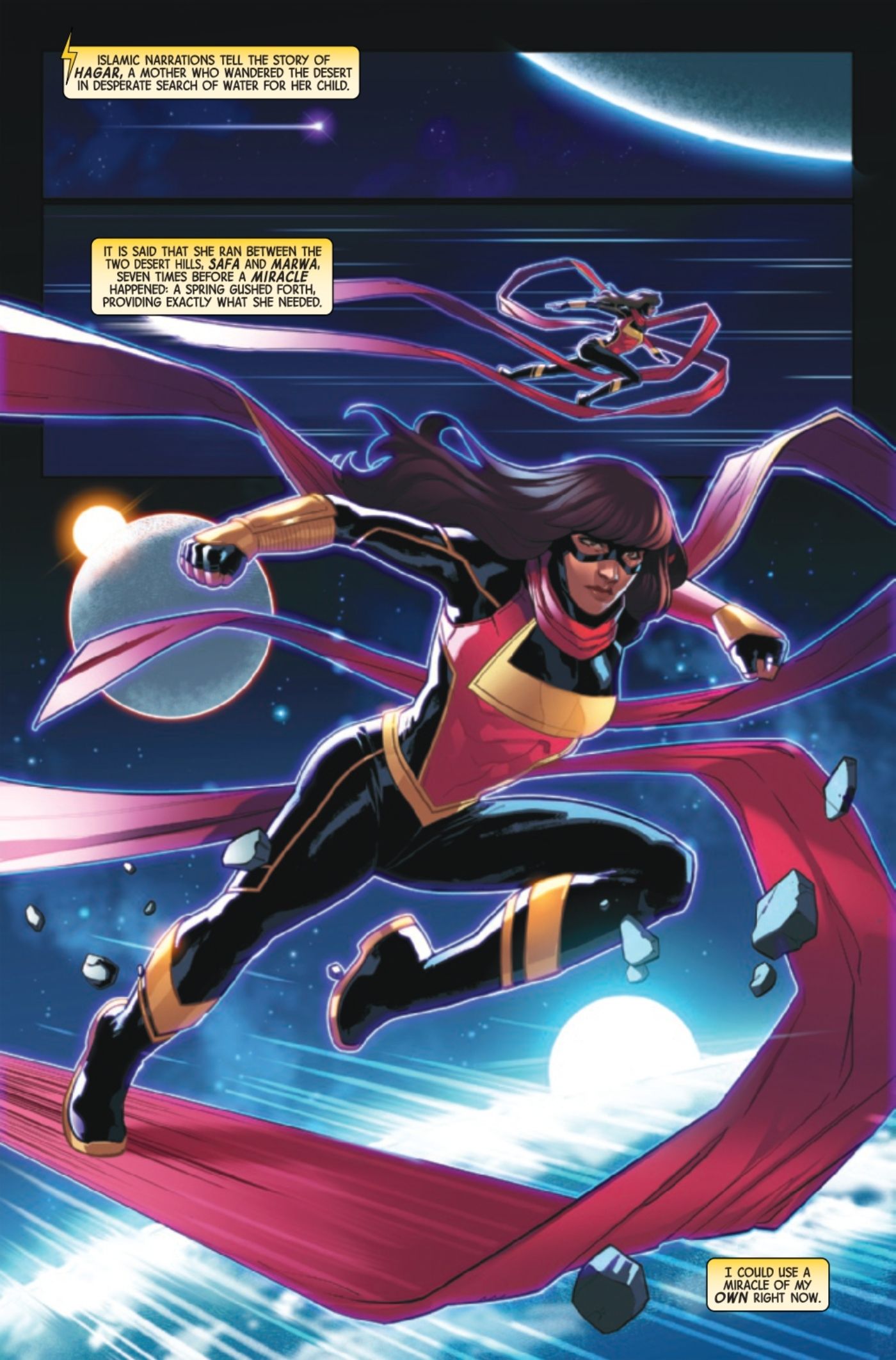 Ms. Marvel flying through space.