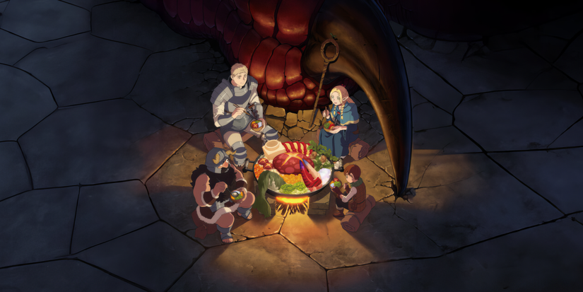 Delicious in Dungeon Party having dinner around the bonfire Poster