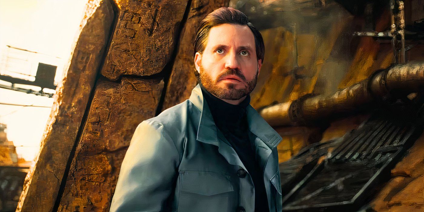 Edgar Ramírez looking at something as Atlas in Borderlands