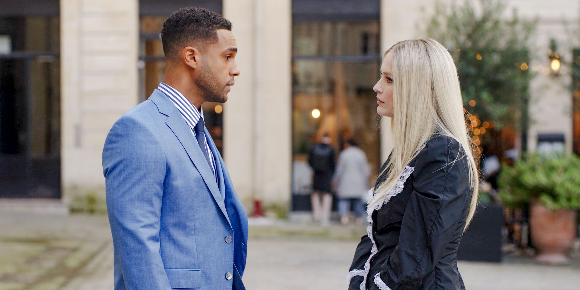 Camille (Camille Razat) tells Alfie (Lucien Laviscount) that Emily is still interested in him in Emily in Paris Season 4