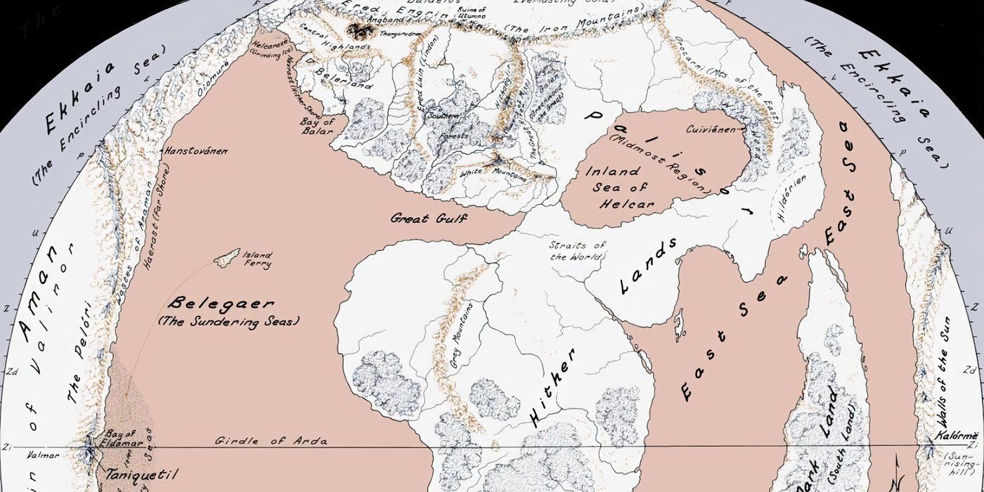 First Age map of Middle-earth in Lord of the Rings by Karen Wynn Fonstad in The Atlas of Middle-earth