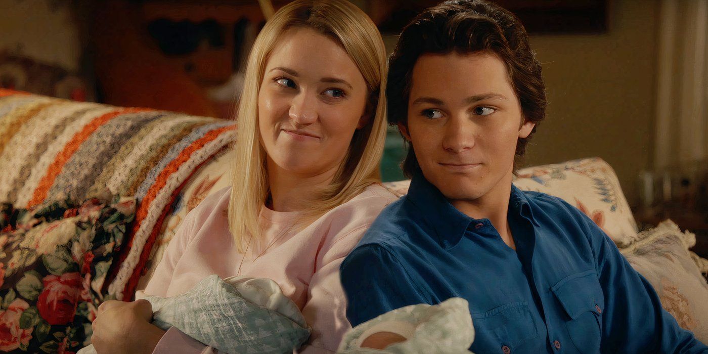 Montana Jordan Georgie and Emily Osment as Mandy smiling at each other in Georgie & Mandy First Marriage custom image