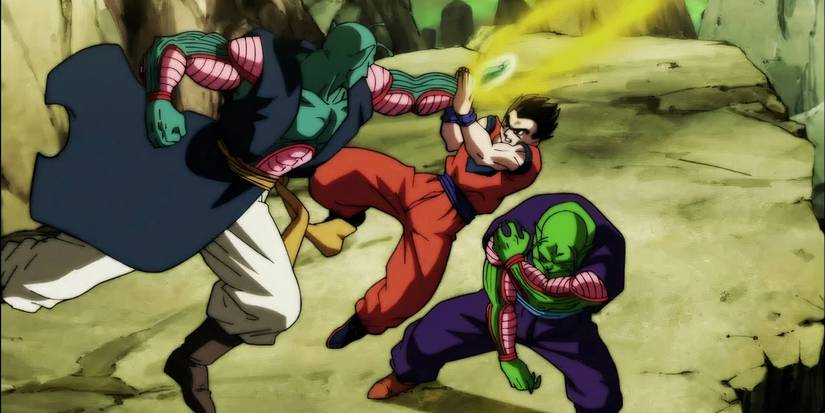 Gohan and Piccolo fighting the Universe 6 Namekians.