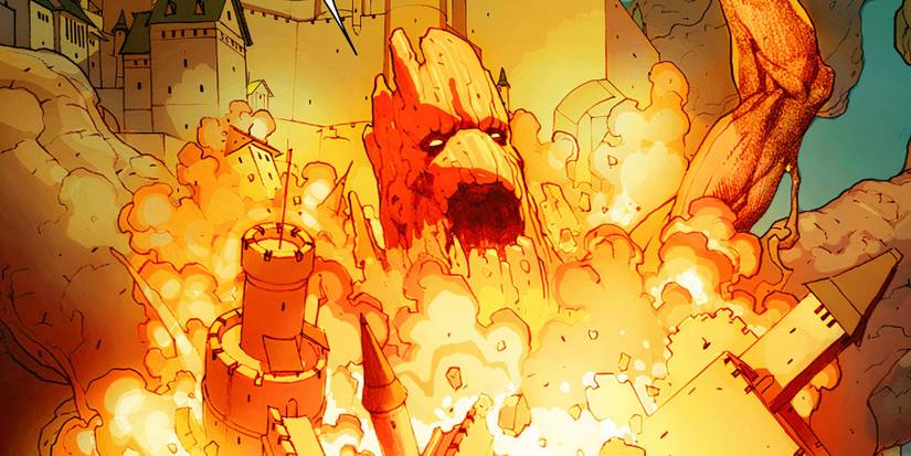 Groot bursting out of Doom's castle in Marvel Comics' Secret Wars