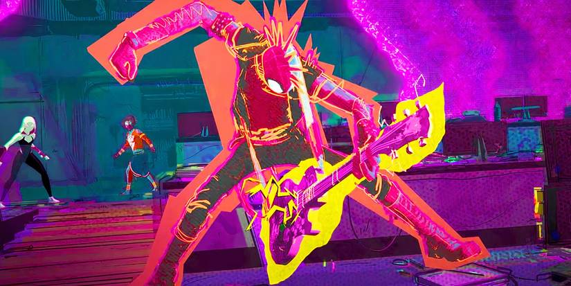 Hobie Brown, o Spider-Punk, tocando guitarra em Homem-Aranha: Através do Aranhaverso.