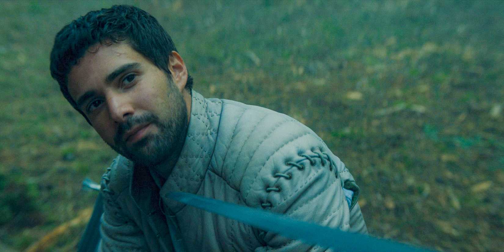 Ser Criston Cole (Fabien Frankel) being threatened by Ser Gwayne's sword in House of the Dragon season 2 Episode 8