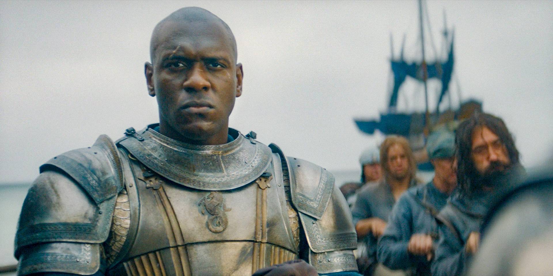 Alyn (Abubakar Salim) in armor sails out to the fleet in House of the Dragon season 2 Episode 8