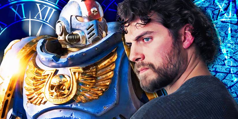 Actor Henry Cavill and a Space Marine from Warhammer 40,000