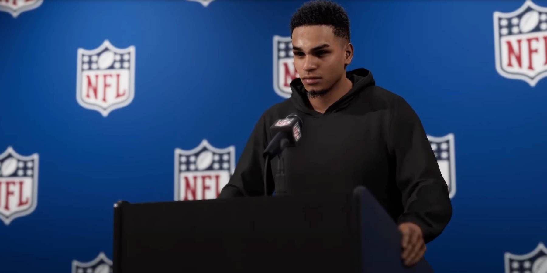 Madden NFL 25 custom character participating in Combine Interview quiz