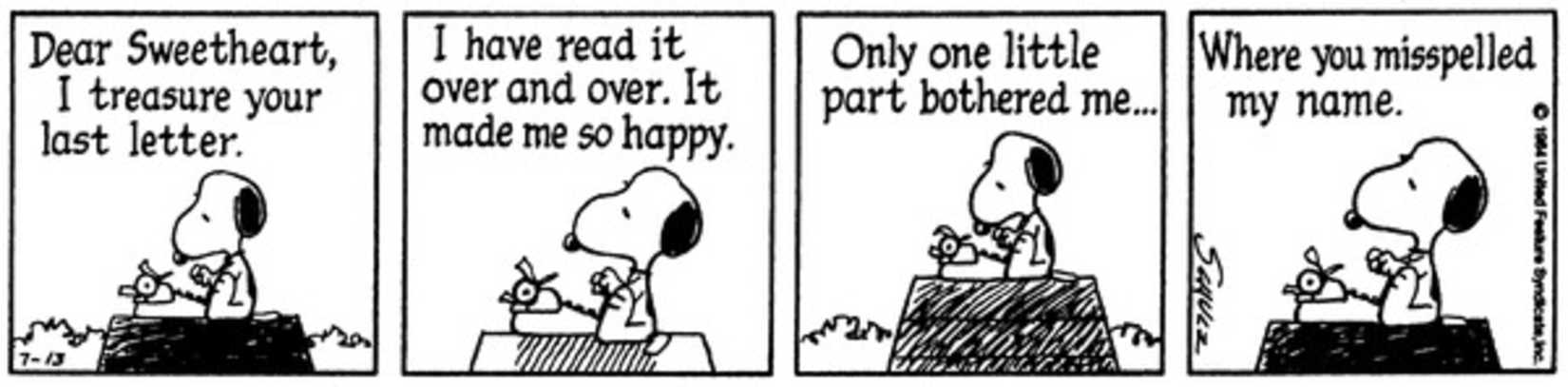 Snoopy responding to a love letter.