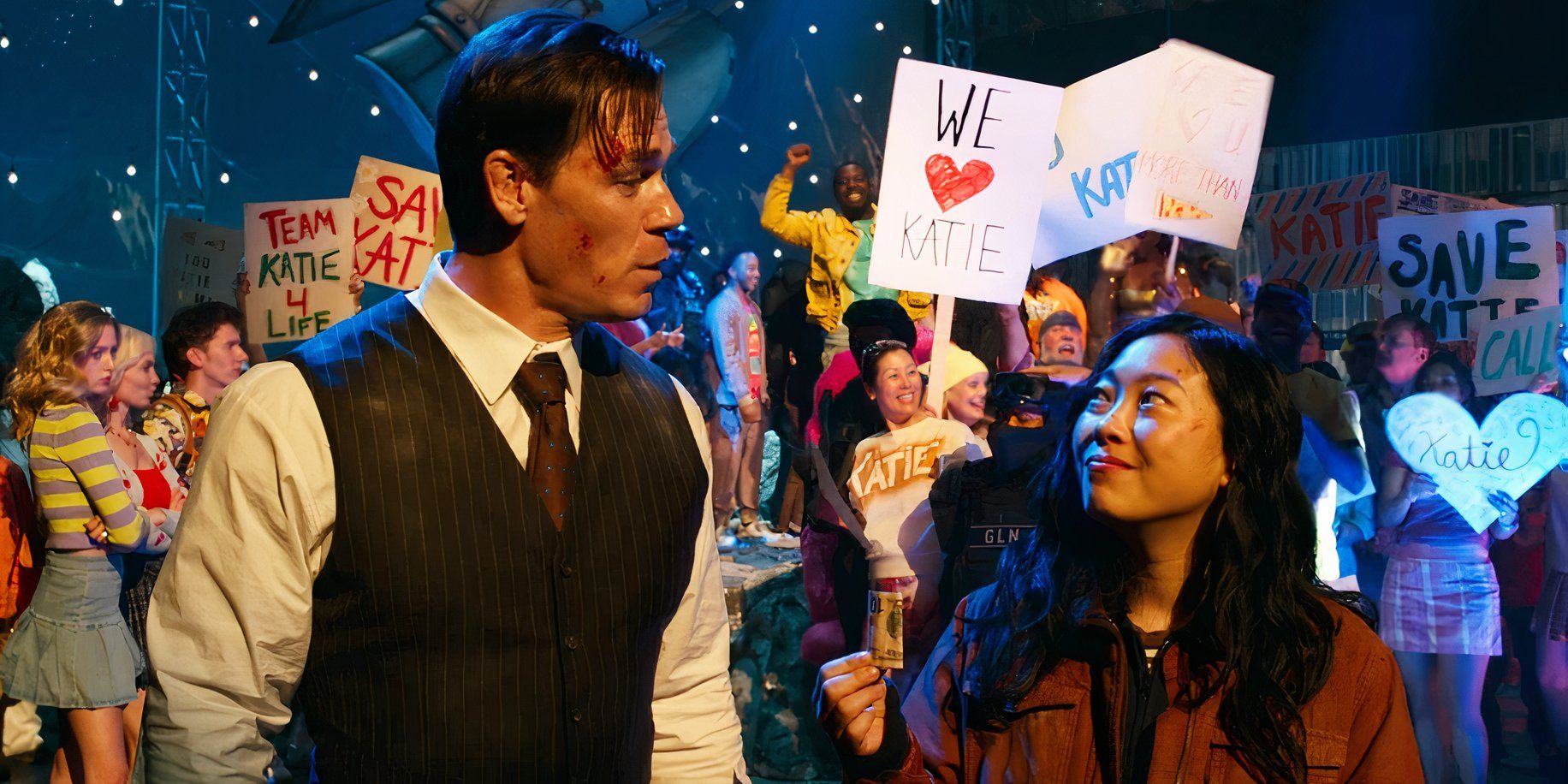 John Cena as Noel and Awkwafina as Katie in Jackpot