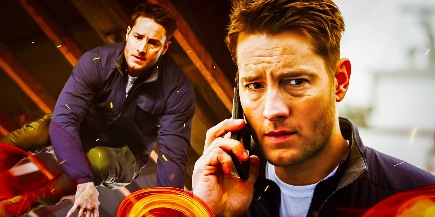 Кастомное изображение персонажа Колтера Шоу от Джастина Хартли в действии и крупный план телефона в "Tracker"