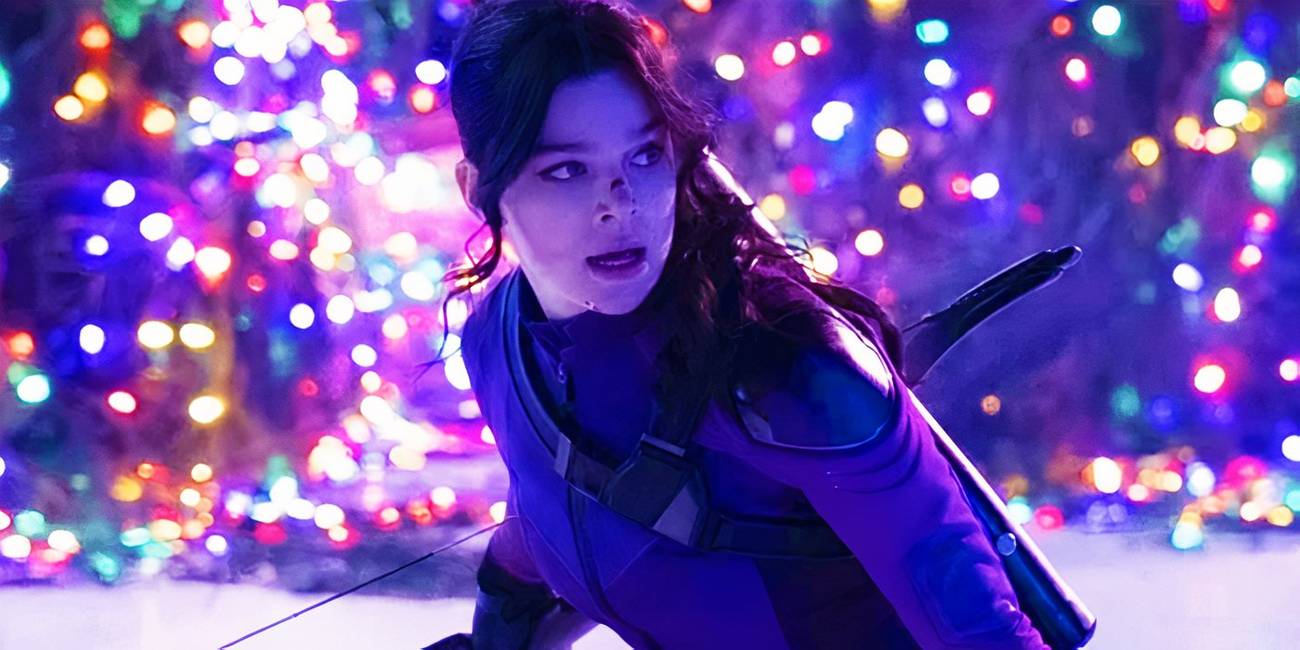 Kate Bishop in costume at Christmas in Hawkeye