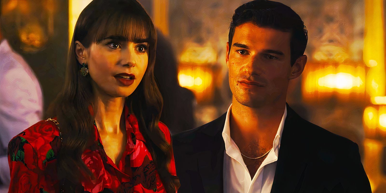 Lily Collins as Emily Cooper and Paul Forman as Nicolas de Leon in Emily in Paris season 3