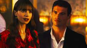 Lily Collins as Emily Cooper and Paul Forman as Nicolas de Leon in Emily in Paris season 3