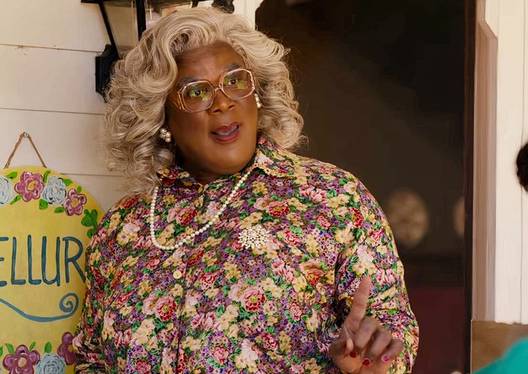 Madea at her front door in A Madea Homecoming,