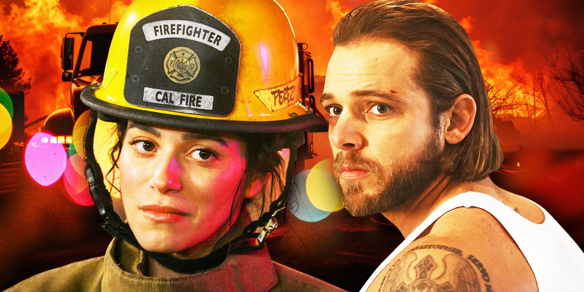 Max Thieriot as Bode and Stephanie Arcila as Gabriela from Fire Country