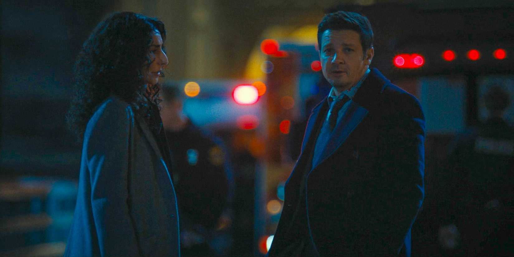 Mike (Jeremy Renner) tells Evelyn (Necar Zadegan) they have to cut Kyle loose, calling it an accident in Mayor of Kingstown Season 3 Episode 10