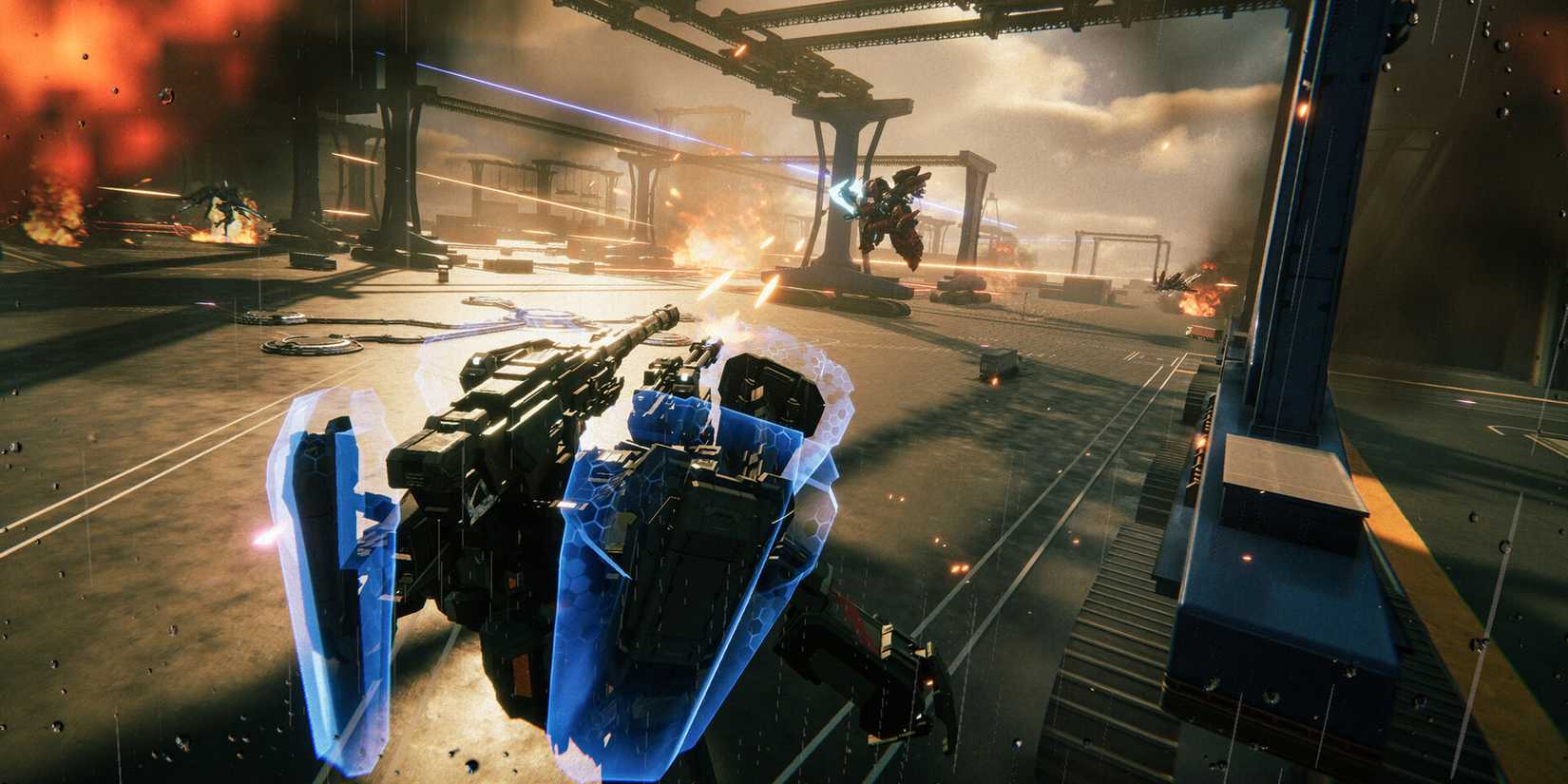 Tank mech in Mecha Break attacking with a cannon.