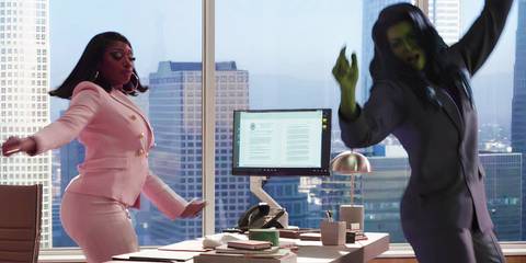 Megan Thee Stallion and She-Hulk dancing in She-Hulk Attorney at Law