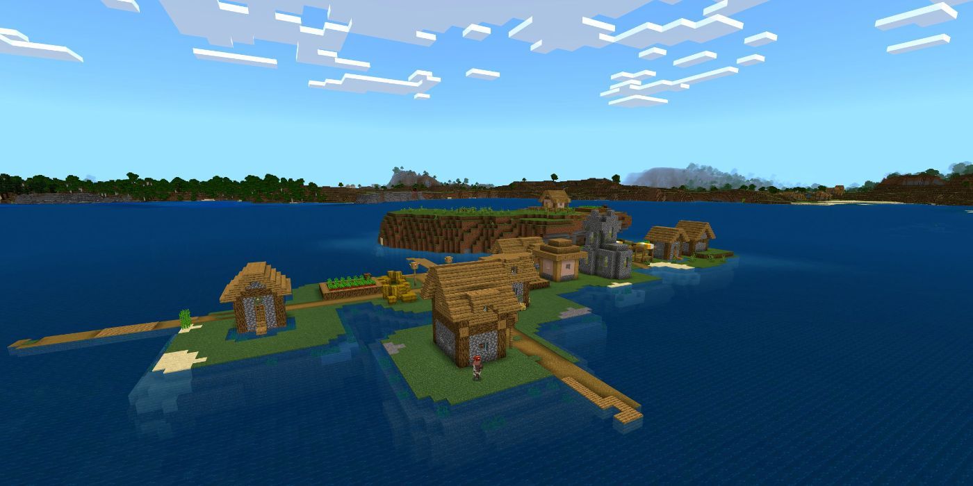 Minecraft Bedrock Edition Small Village On Lagoon Island.