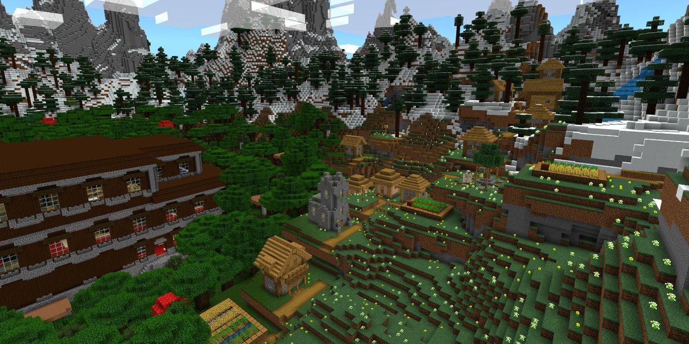 Minecraft Bedrock Edition Village Near Woodland Mansion In Snowy Taiga Biome.
