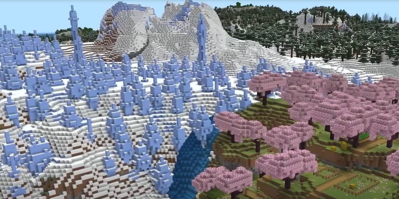 Foresta Sakura accanto a zone ghiacciate in Minecraft