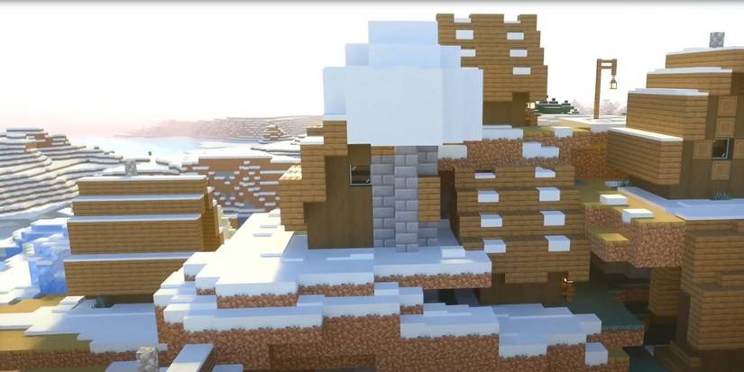 View of a Minecraft Igloo covered in snow to The End Snowy World Seed.