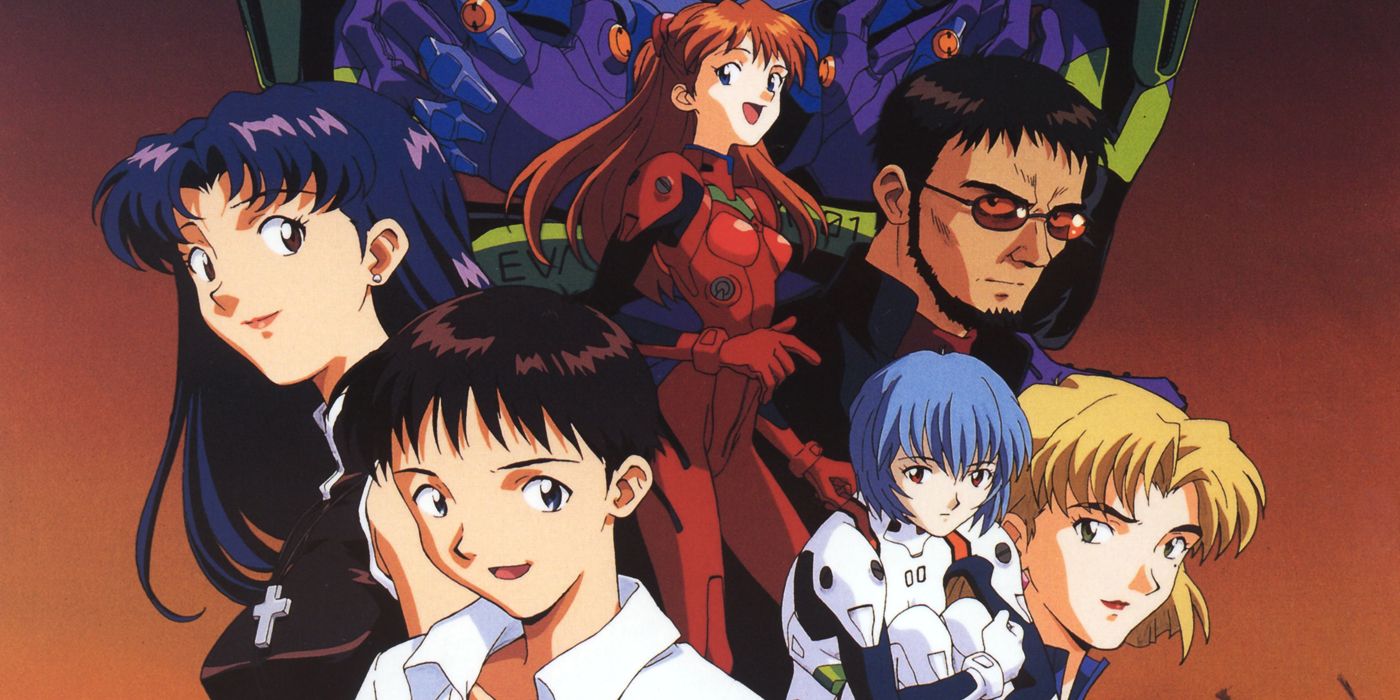 Artwork from an Evangelion poster depicting the main cast