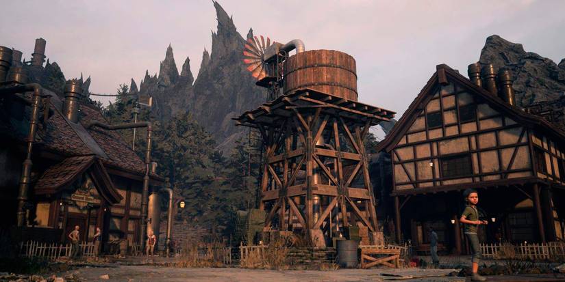 A general view of Nibelheim with the water tower in the middle 