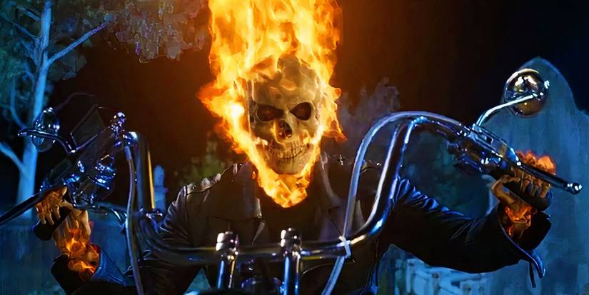 Nicolas Cage's Ghost Rider in a graveyard