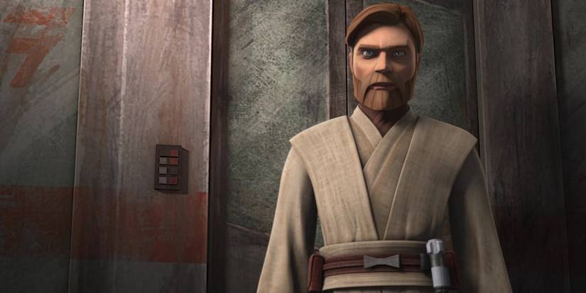 Obi-Wan looks at Anakin in The Clone Wars season 7 