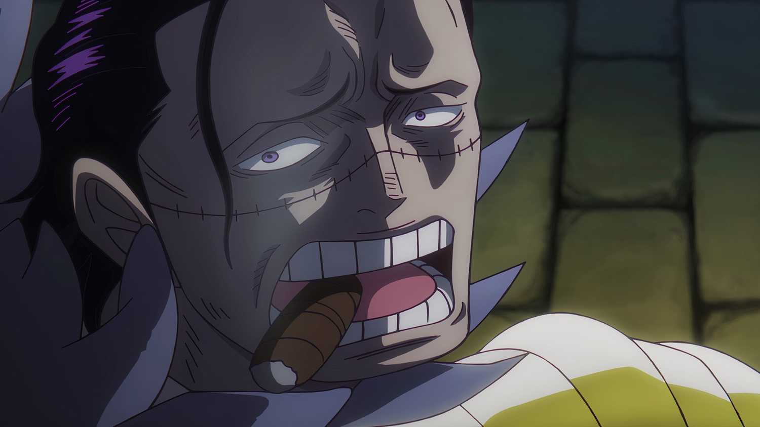 Gros plan de Crocodile fumant un cigare dans l'épisode 1116 de One Piece