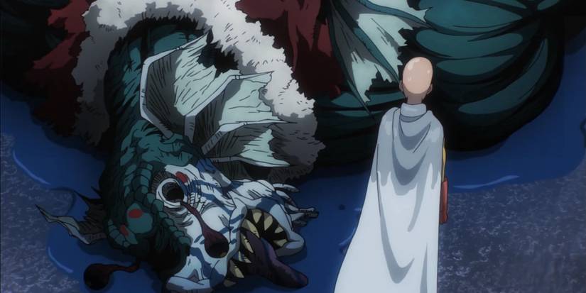 Saitama defeats the Deep Sea King with One Punch.