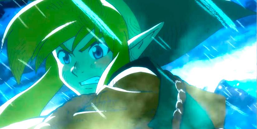 Link struggling in the middle of a sea storm